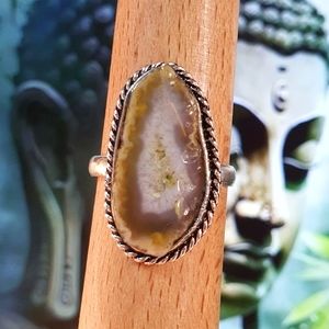 Solar Quartz Druzy Sterling Silver Plated Ring Size 9.5